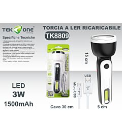 TORCIA A LED RICARICABILE USB 3W