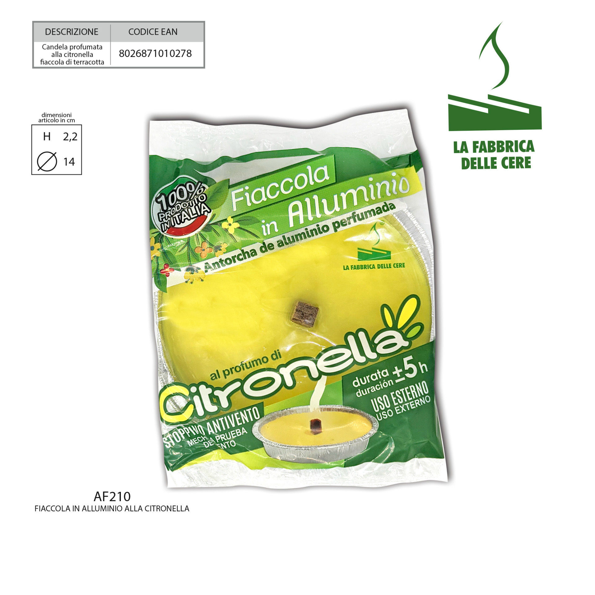 FIACCOLA ALLUMINIO MEDIUM CITRONELLA 14X2,2Nappi