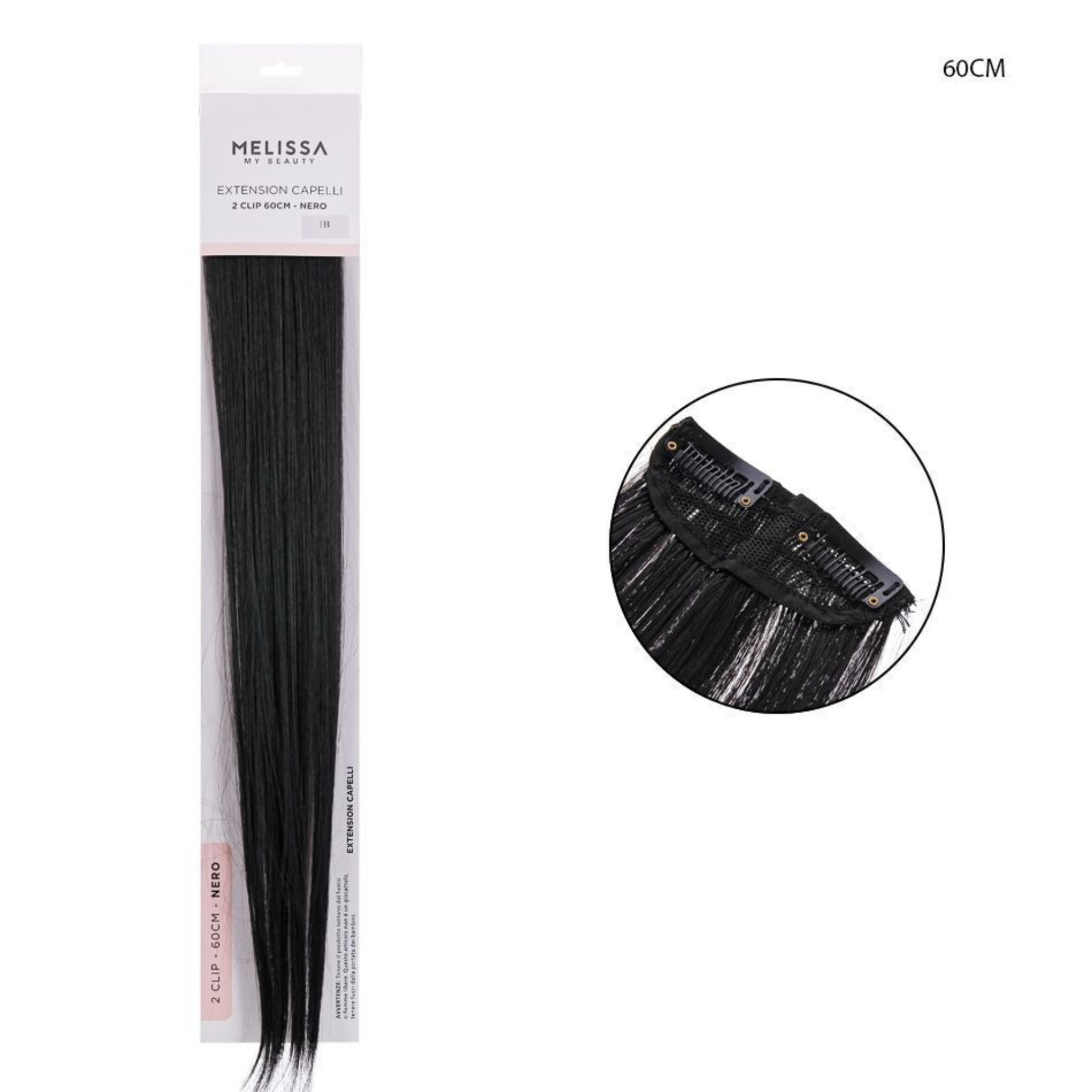 EXTENSION CAPELLI 2CLIP 60CM 25G COL.1B NEROMelissa