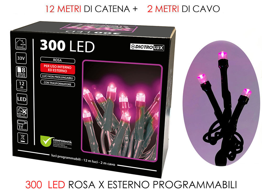 300 LUCI LED ROSA X EST. PROGRAMMABILIVesti Casa