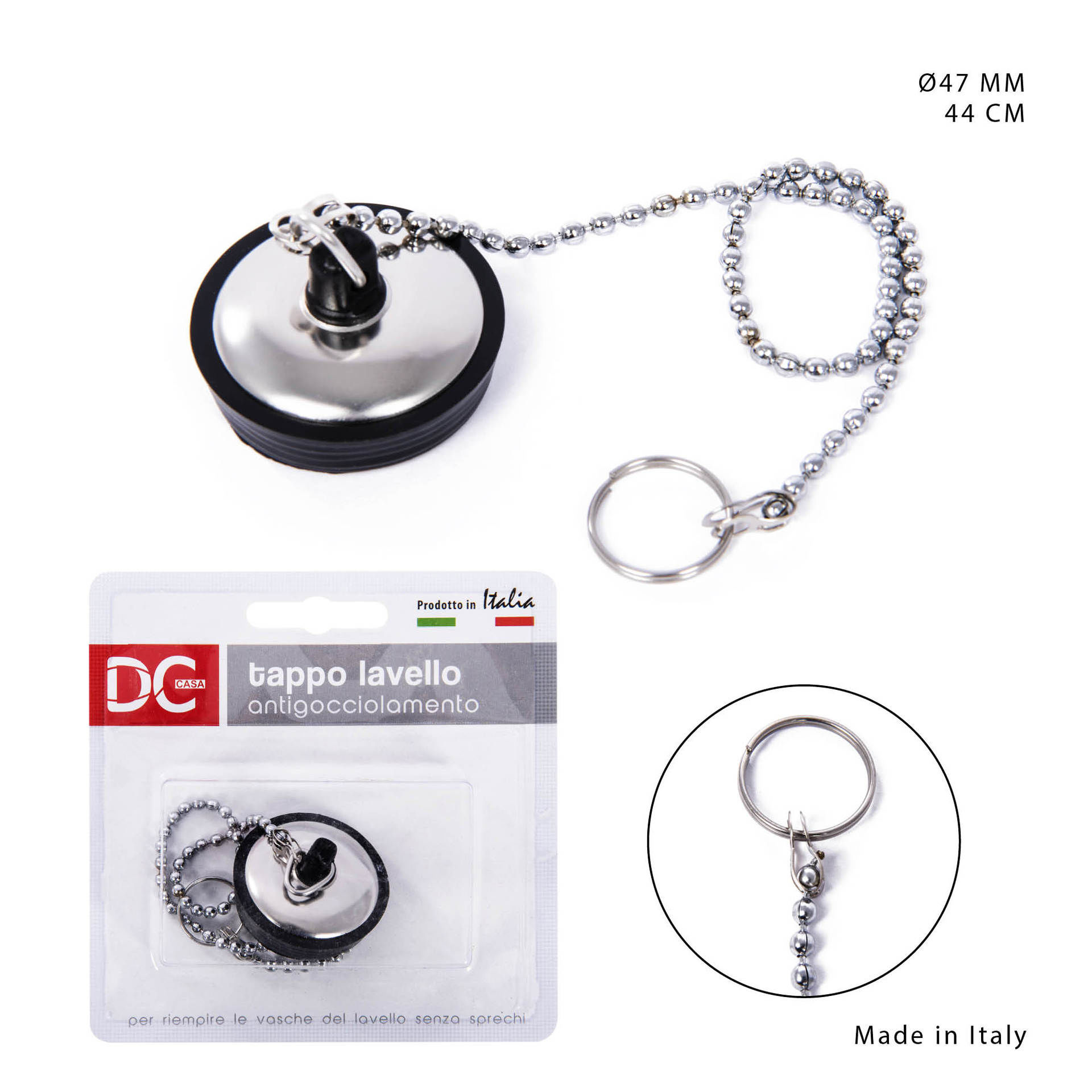 DC CASA TAPPO LAVELLO D.47MM COP+CATENA INOX 44CMDc