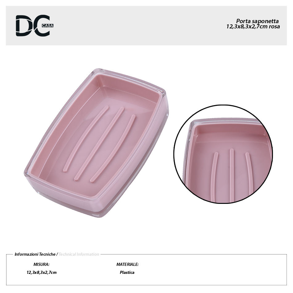 PORTA SAPONETTA PLASTICA 12,3X8,3X2,7CM ROSADc