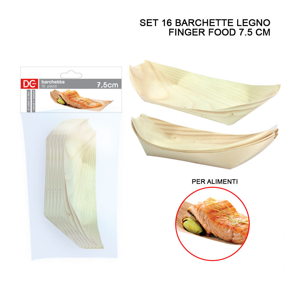 DC CASA BARCHETTA LEGNO FINGER FOOD  7.5CM 16PZDc