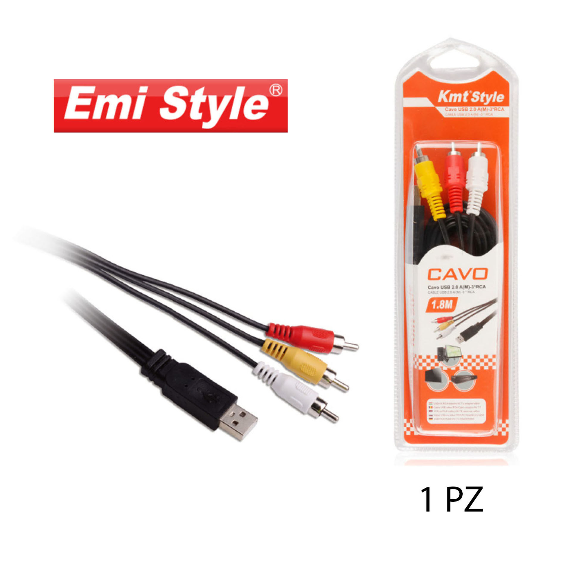 EMI STYLE CAVO USB 2.0 A(M)-3*RCA 1.8MEmi Style