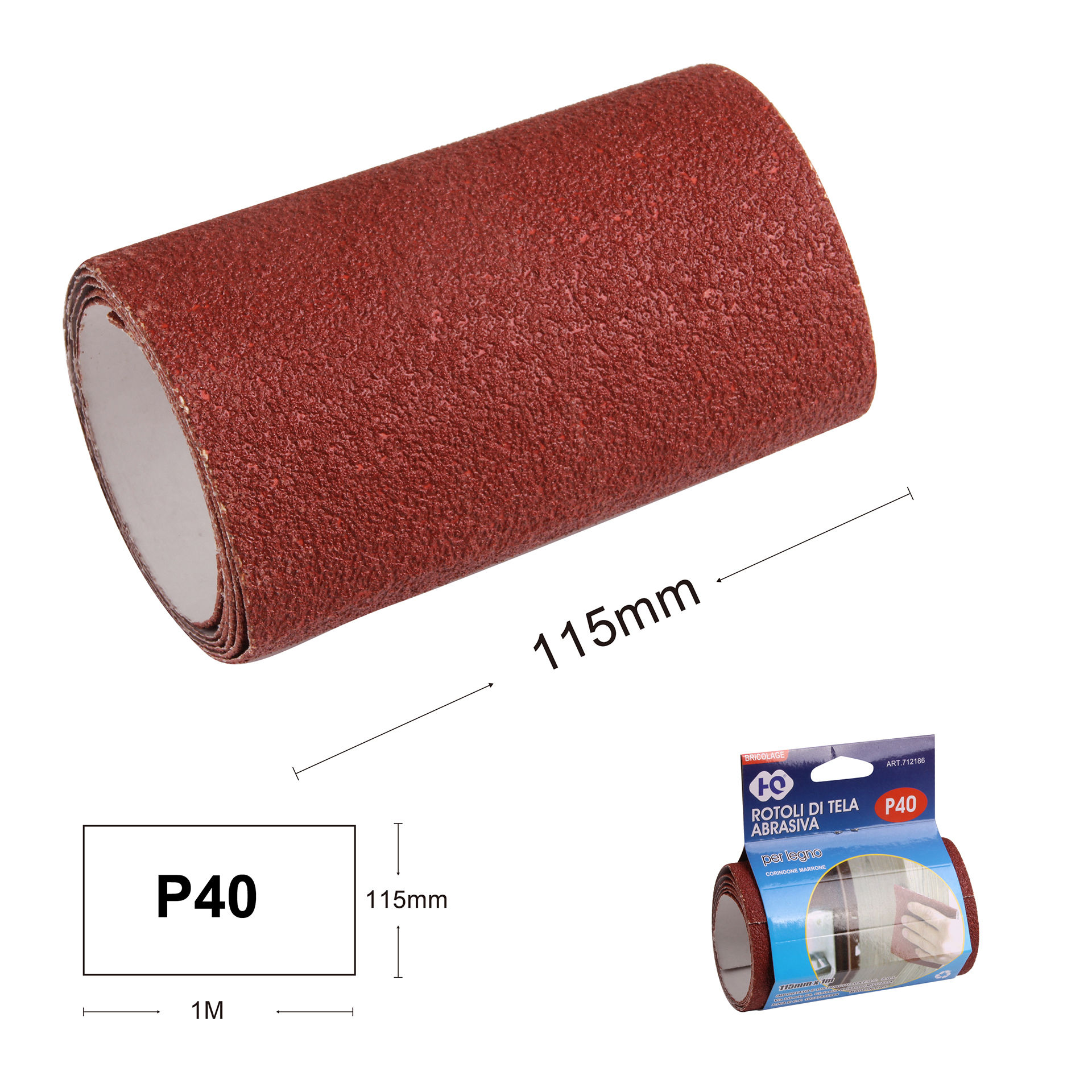 ROTOLO DI TELA ABRASIVA ROSSA 11,5CM*1M P40HQ