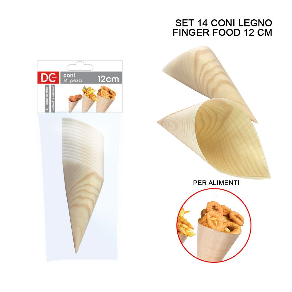 DC CASA CONO LEGNO FINGER FOOD 12CM 14PZDc