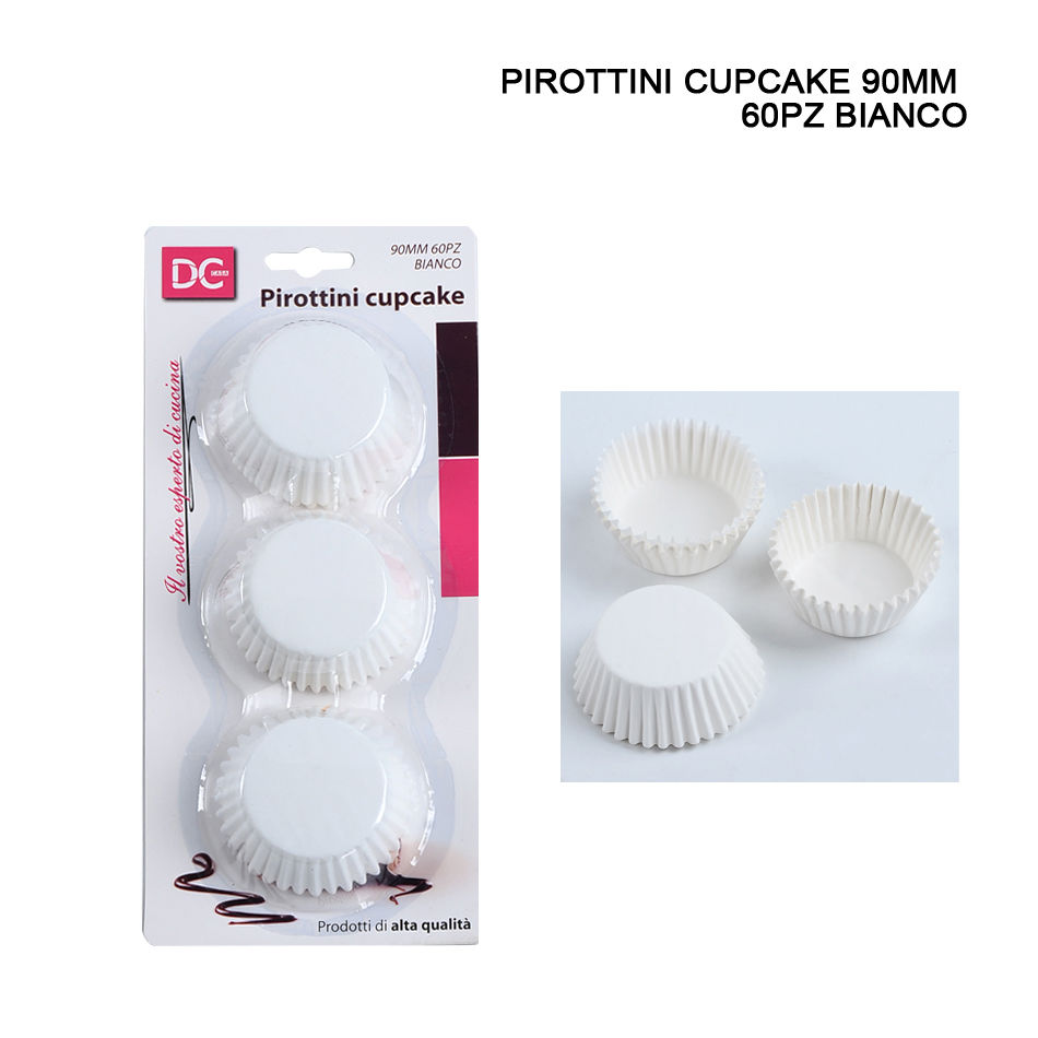 DC CASA PIROTTINI CARTA CUPCAKE  90MM 60PZ BIANCODc