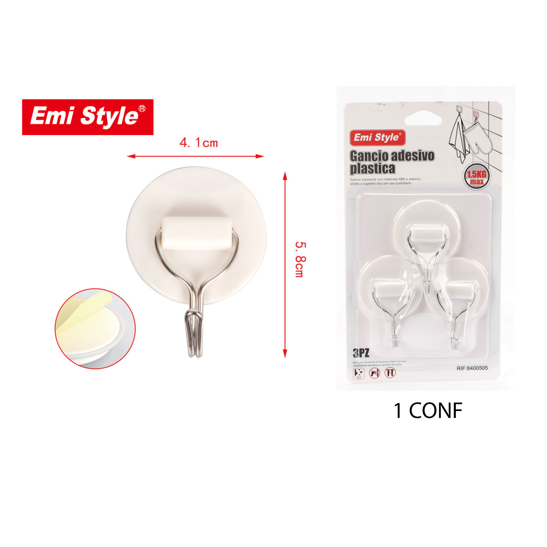 EMI STYLE GANCI APPENDITUTTO ADESIVI 1.5KG4.1*5.8CM 3PZNemix