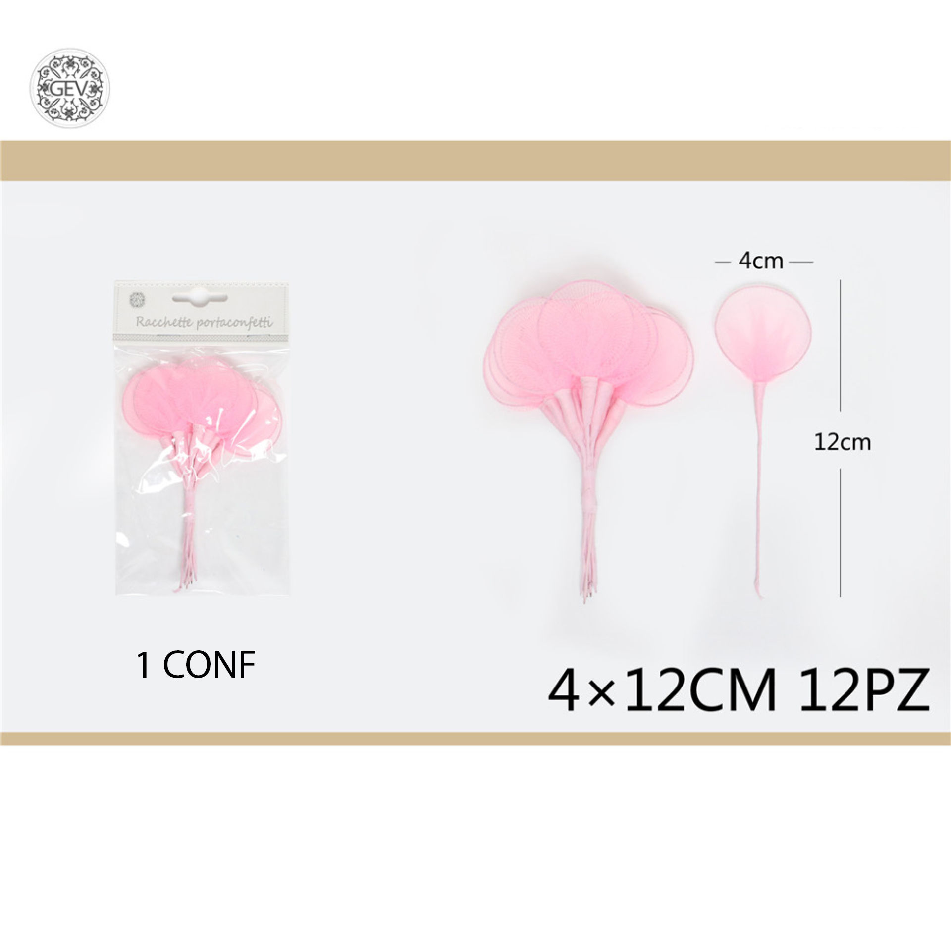 GEV RACCHETTE PORTA CONFETTI 12 PZ ROSAGev