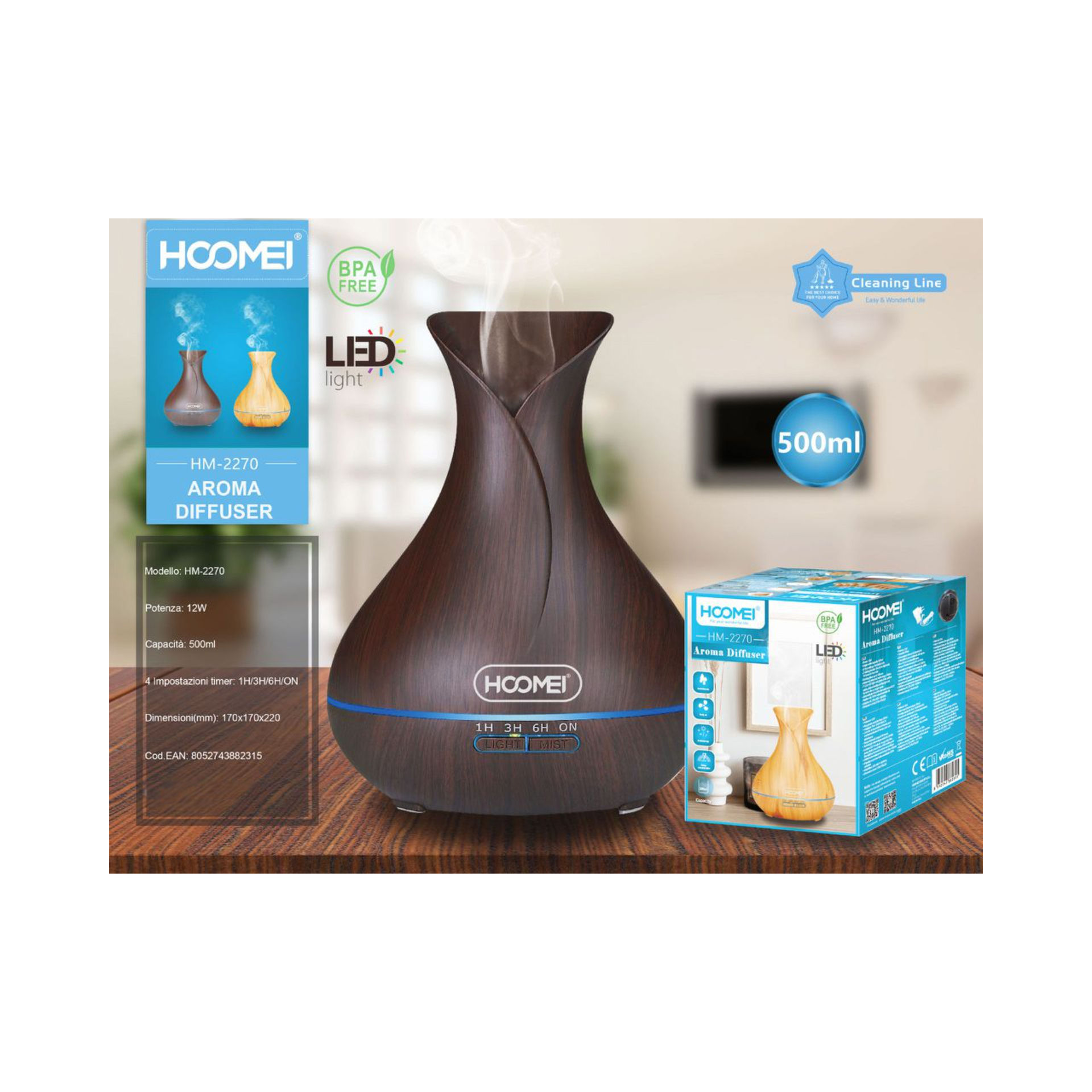 DIFFUSORE DI ESSENZE 12W 500ML HM-2270Hoomei