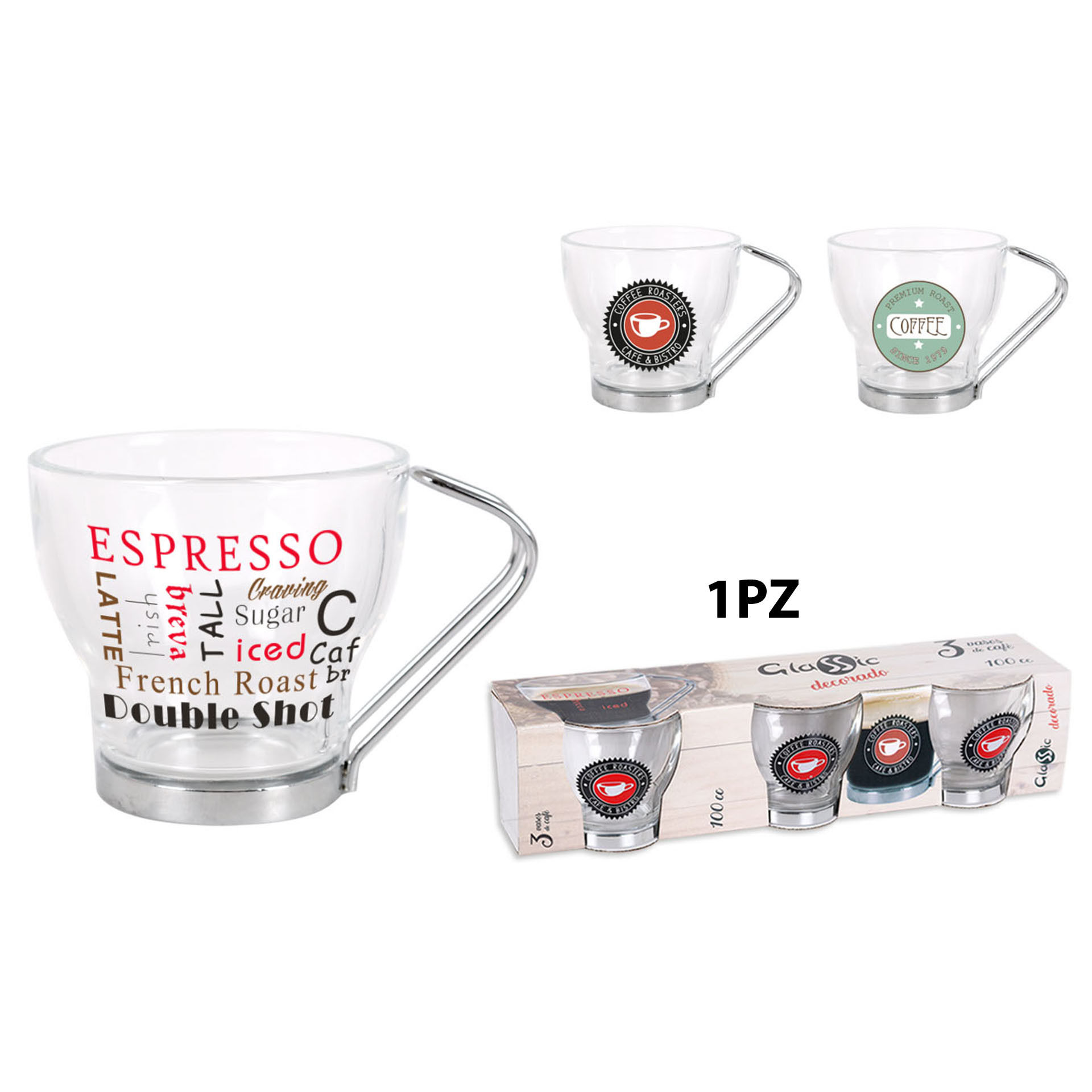 SET 3 VASO CAFE 100CC SURTIDO  GLASSICSoler