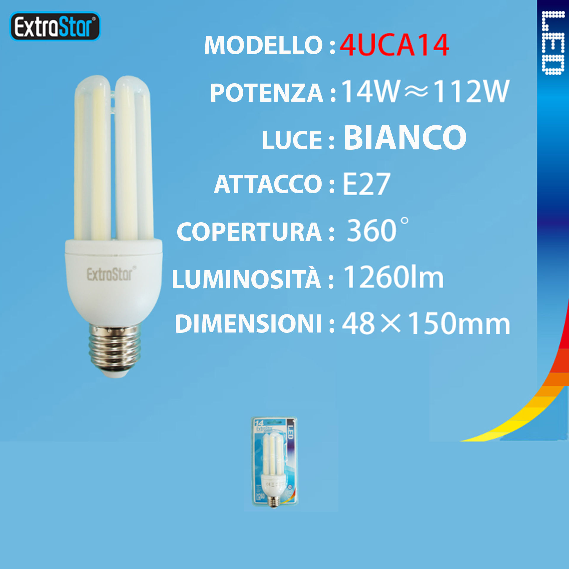 LAMPADINA A LED OPACA 4U E27 14W 1260LM 6500KExtrastar