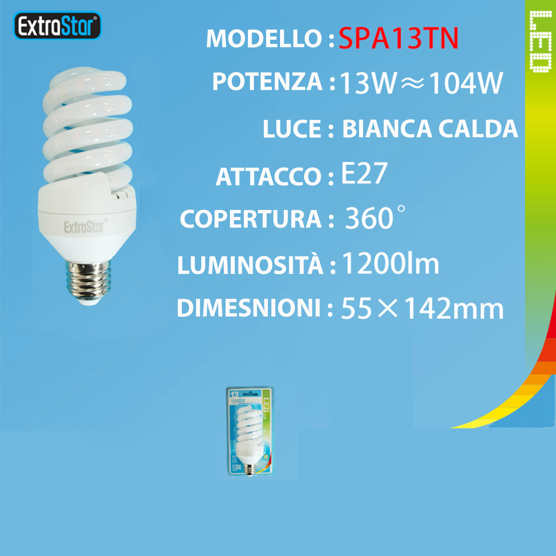 LAMPADINA A LED OPACA SPIRALE E27 13W 1200LM 4200KExtrastar