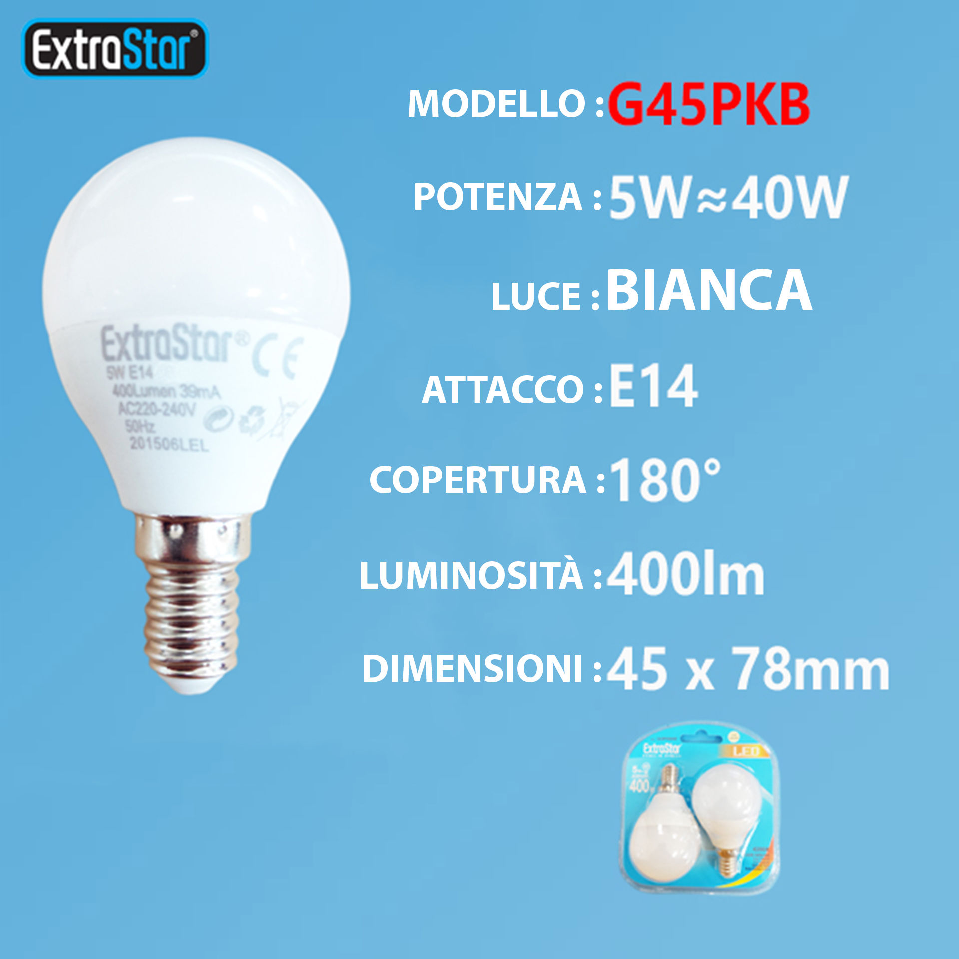 LAMPADINA LED E14 5W 400LM  2PZ LUCE FREDDAExtrastar