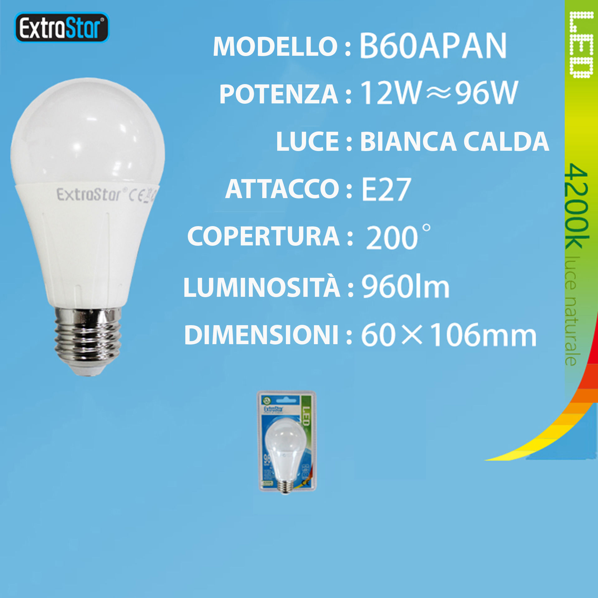 LAMPADINA LED E27 12W 960LM 4200KExtrastar