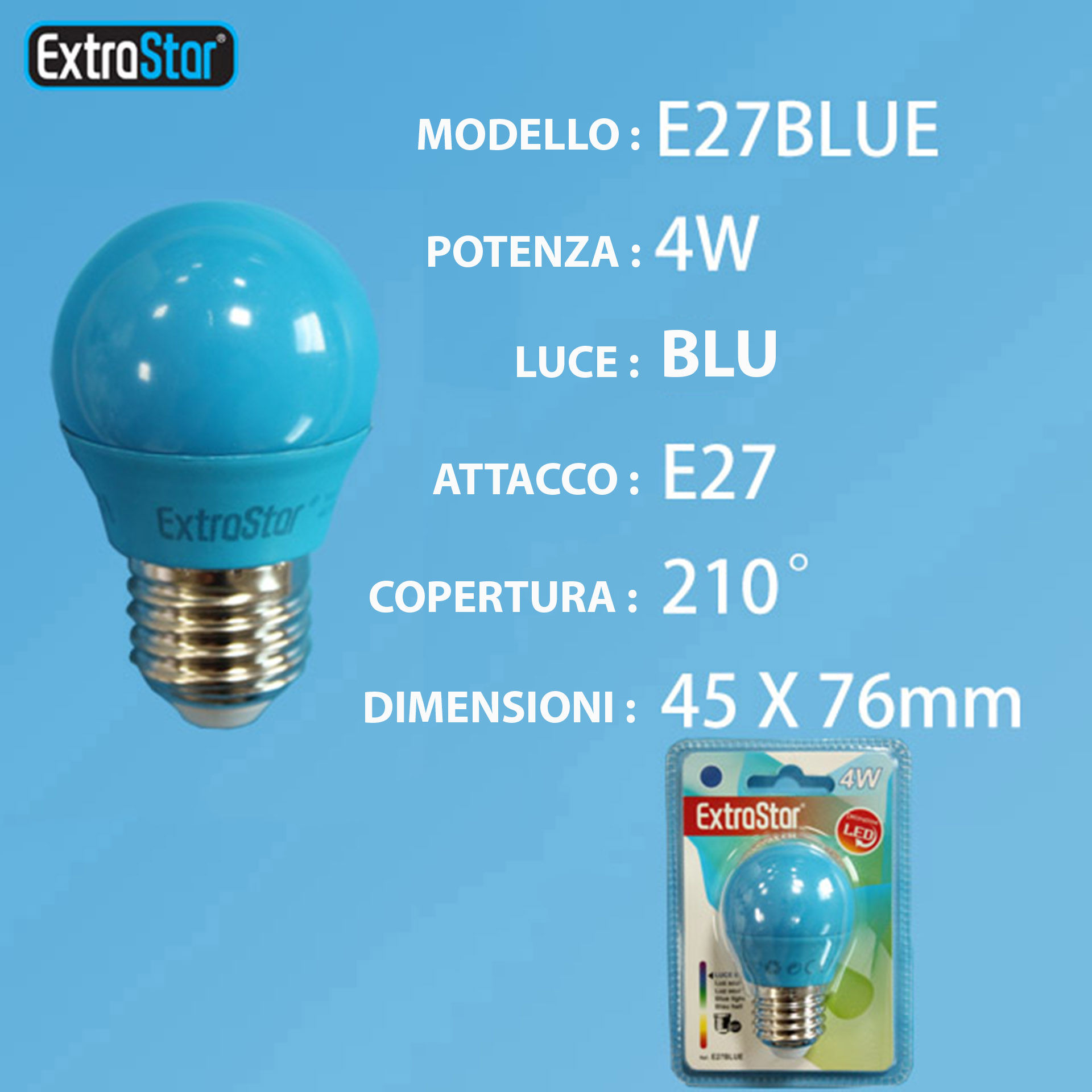 LAMPADINA LED E27 4W LUCE BLUExtrastar