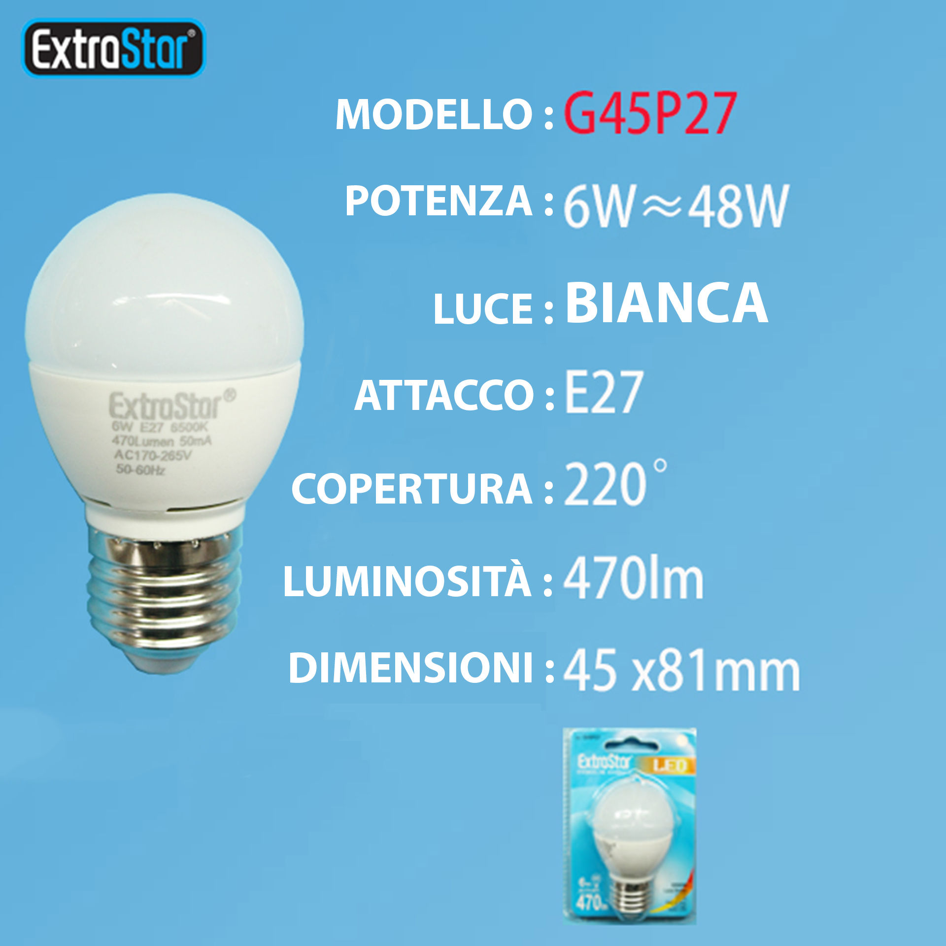 LAMPADINA LED E27 6W 470LM LUCE FREDDAExtrastar