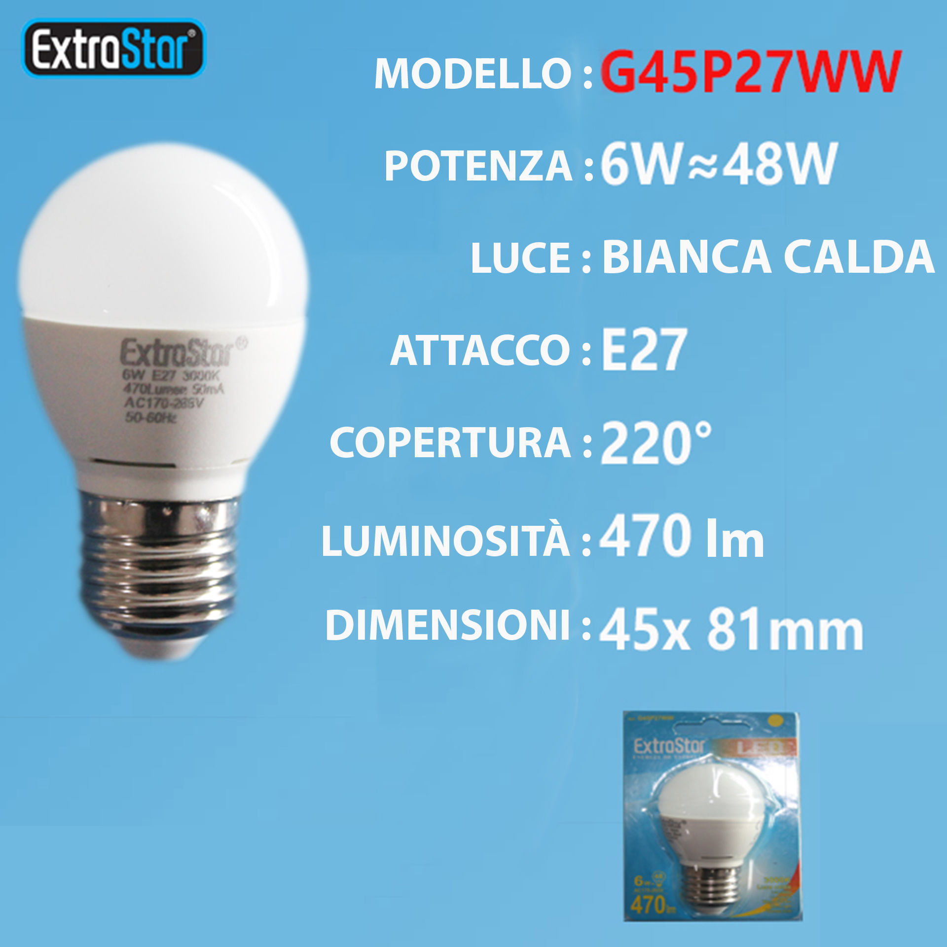 LAMPADINA LED E27 6W 480LM LUCE CALDAExtrastar