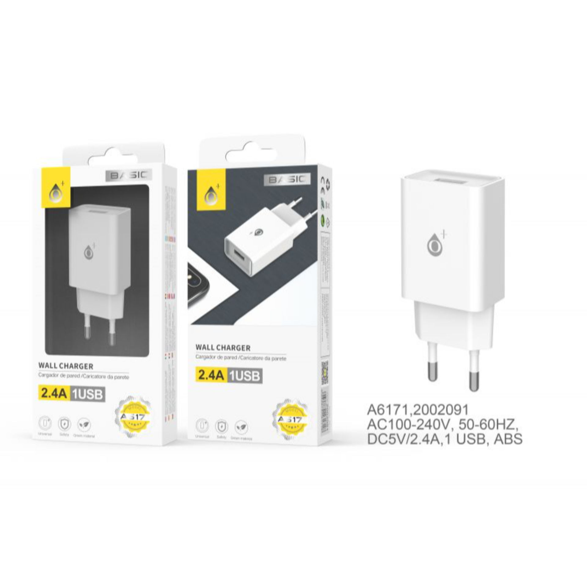 ONEPLUS CARICATORE USB A MURO BASIC CON USB 2.4A, BIANCOOne Plus