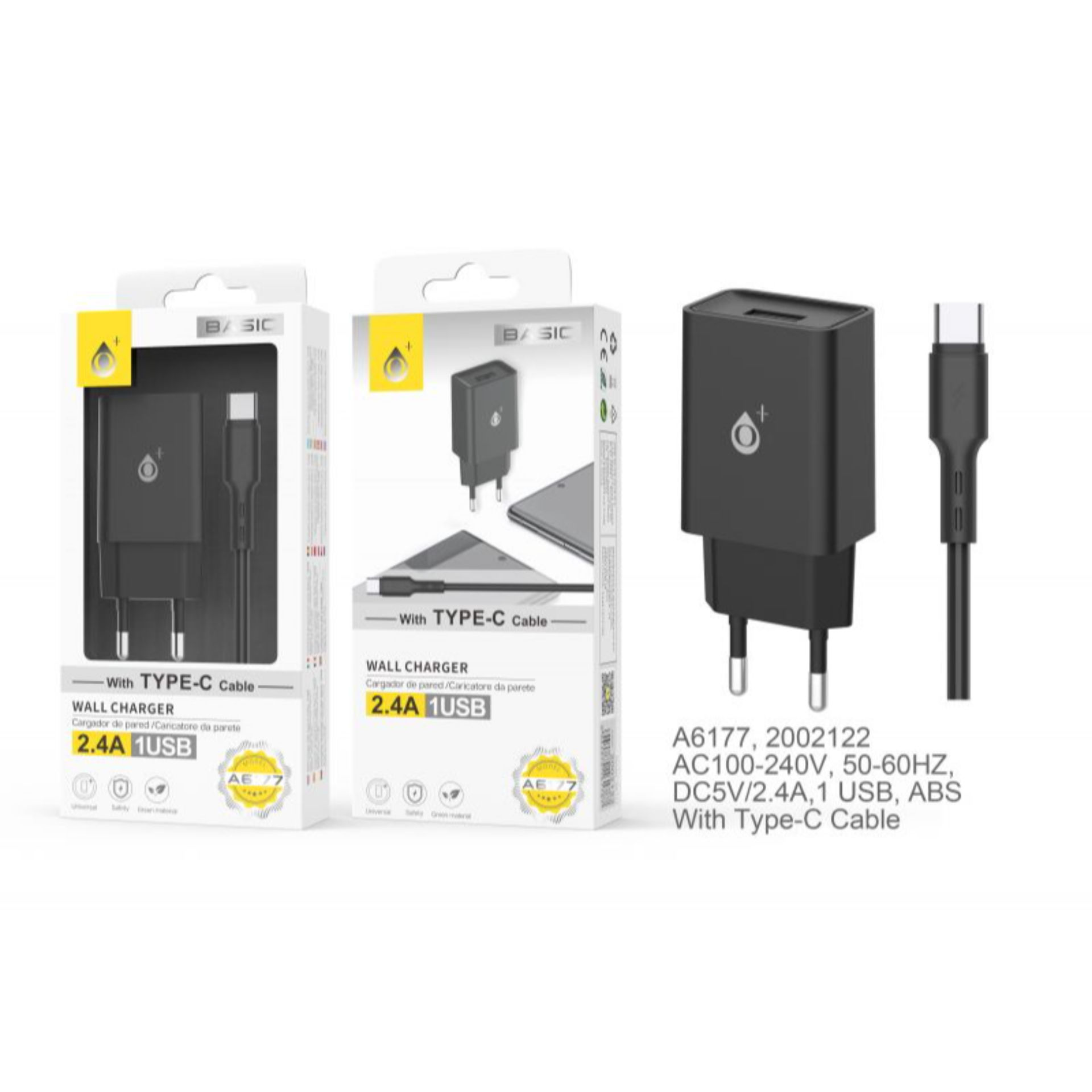 ONEPLUS CARICATORE USB A MURO BASIC CON USB 2.4A, NEROOne Plus